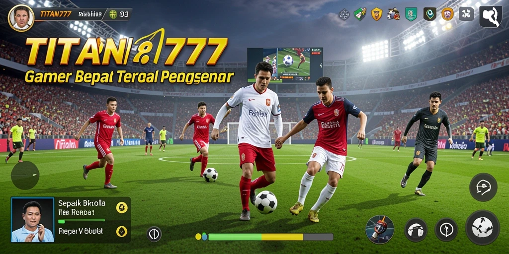 Tampilan gameplay seru dari TITAN777 dengan aksi sepak bola yang mendebarkan.